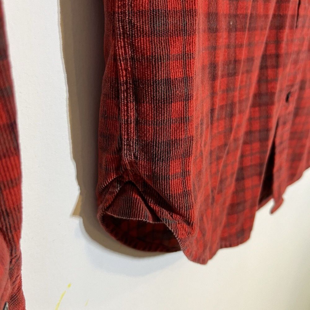 Vince Men's Small Red Plaid Button Up Corduroy Long Sleeve Shirt - Picture 4 of 7